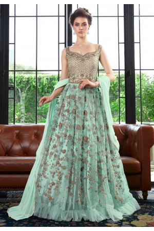 Sea green net embroidered floor length anarkali suit  4531